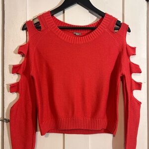 Charlotte Russe Red Cold-Shoulder Ladder-Sleeve Sweater